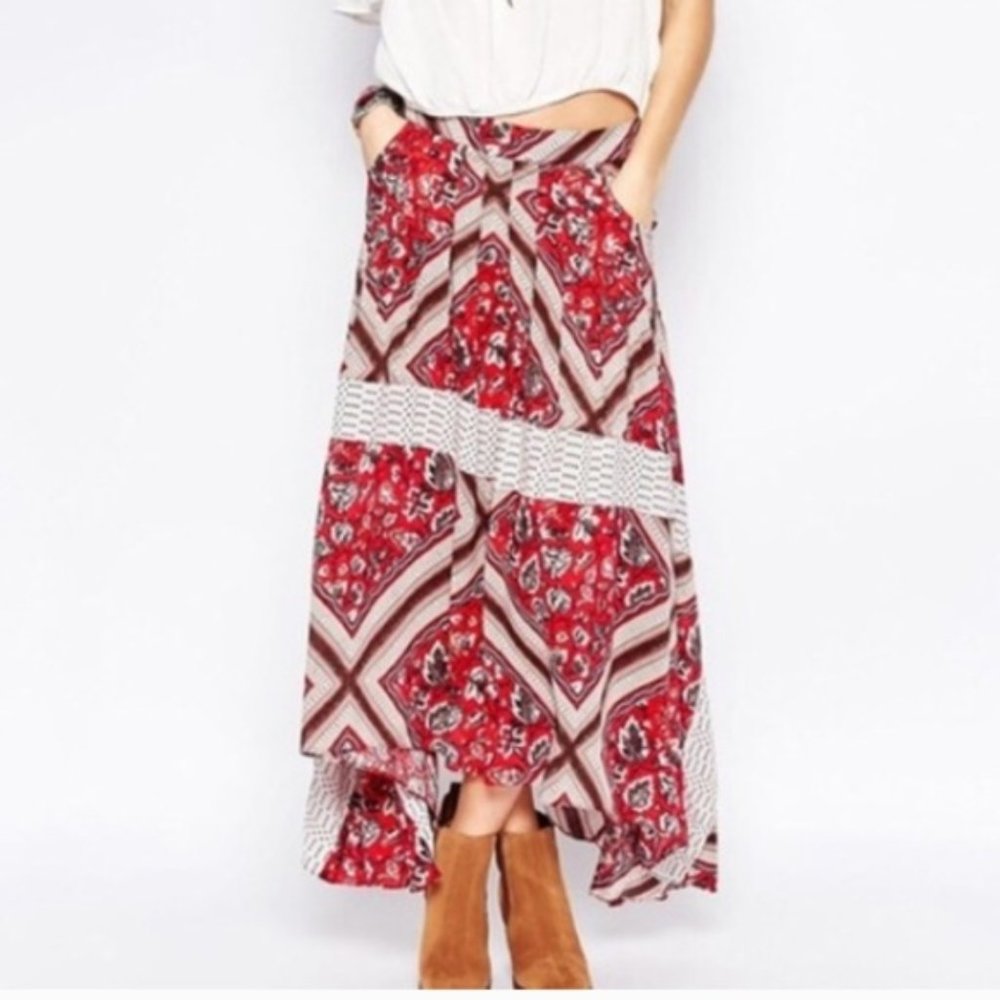Free People Red Printed Paradise Skirt sz 4